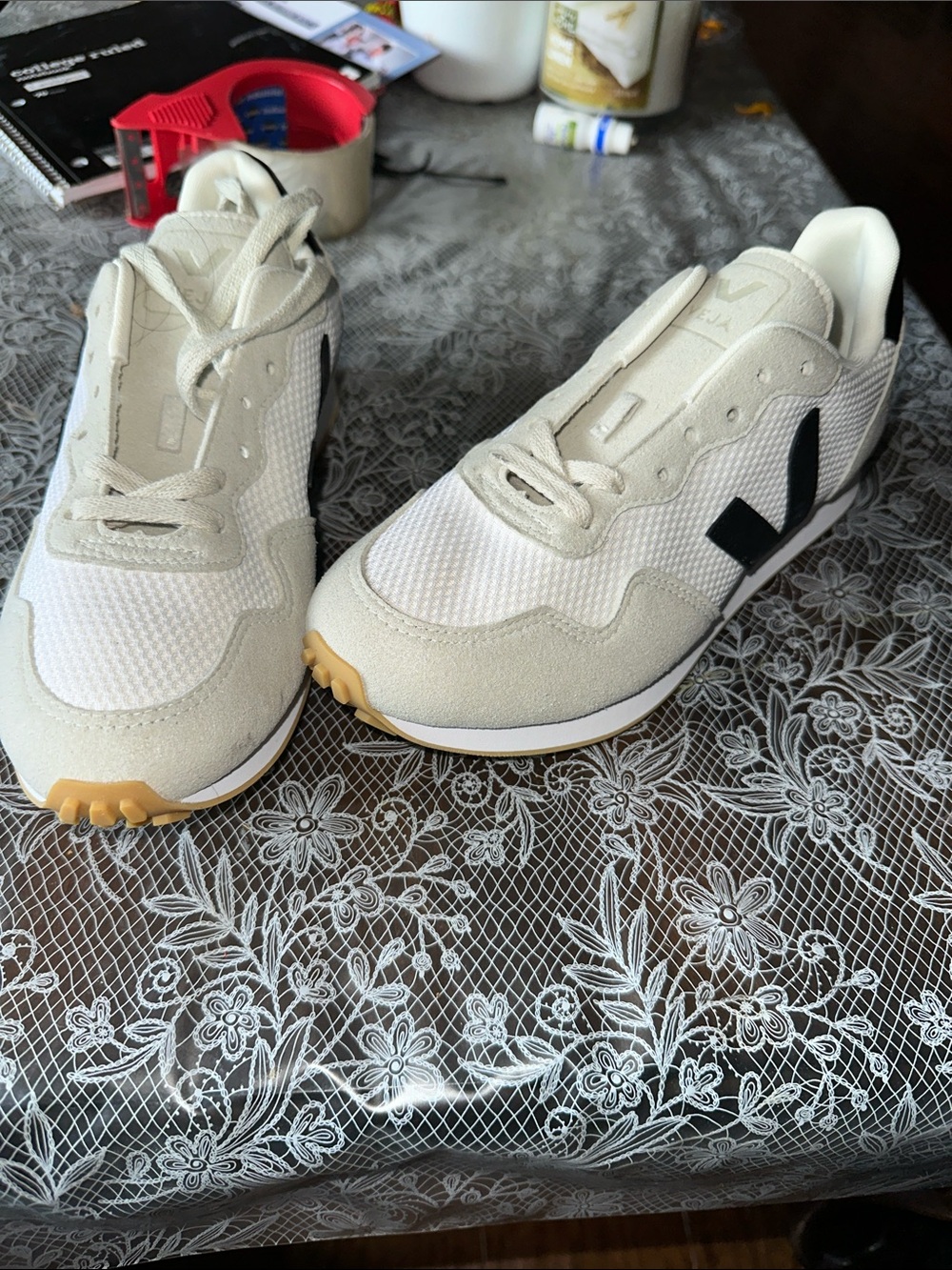 Veja Women’s Off-White Sneakers with Black V Detail and Gum Accents